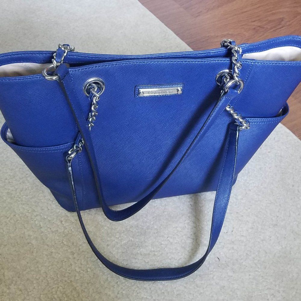 Blue Calvin Klein Saffiano Leather Tote Bag